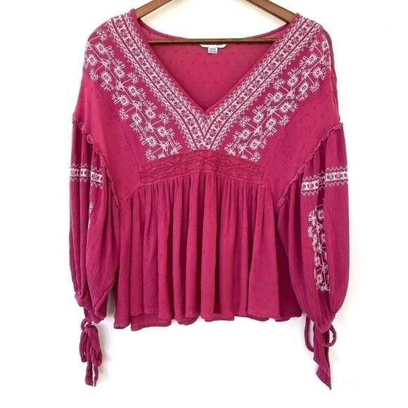 American Eagle v-neck  top with dropped sleeves, empire waisted, loose & flowy - Picture 1 of 12